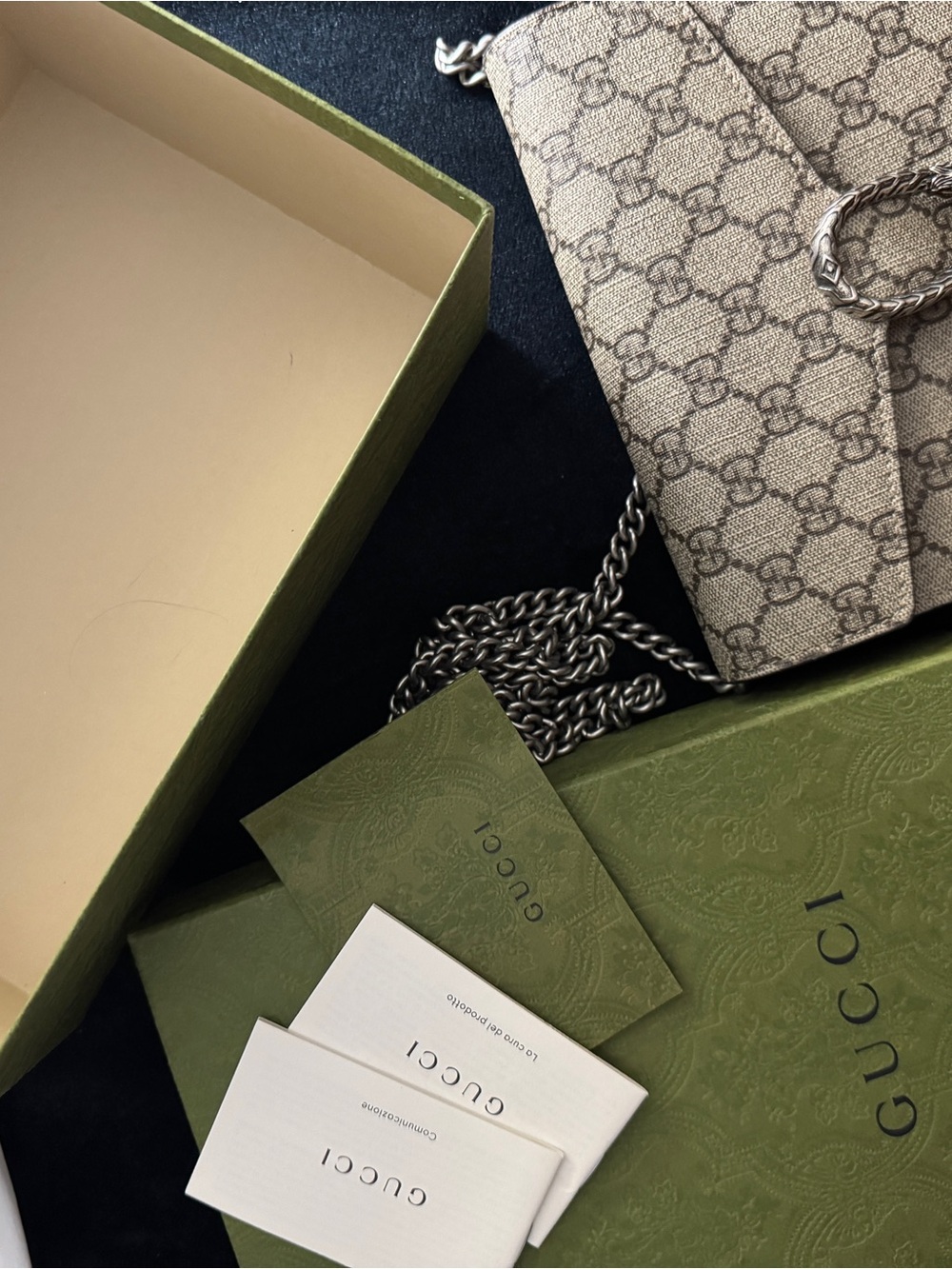 Gucci Beige GG Canvas Chain Shoulder Bag with Silver-Tone Hardware